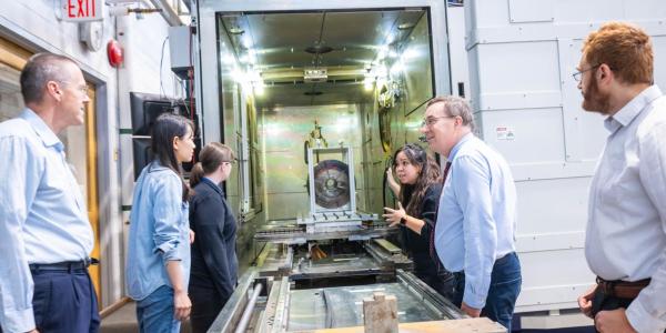 UBC's electron beam additive manufacturing platform has provided a big boost for its creator, Ralf Edinger (left) and UBC users like (second from left to right) Minyu Tseng, Ruth Birth, Jasmine Lee, Warren Poole and Will Sparling. Image: Paul H. Joseph/UBC