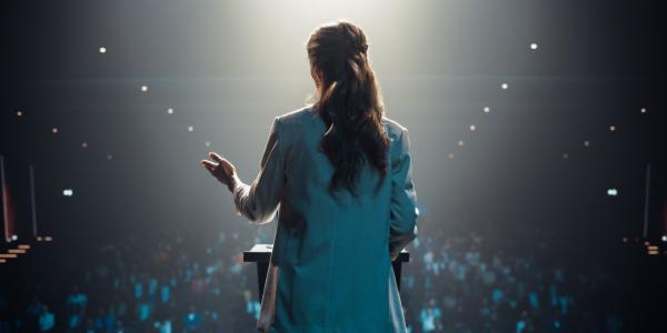 speaker in front of crowd